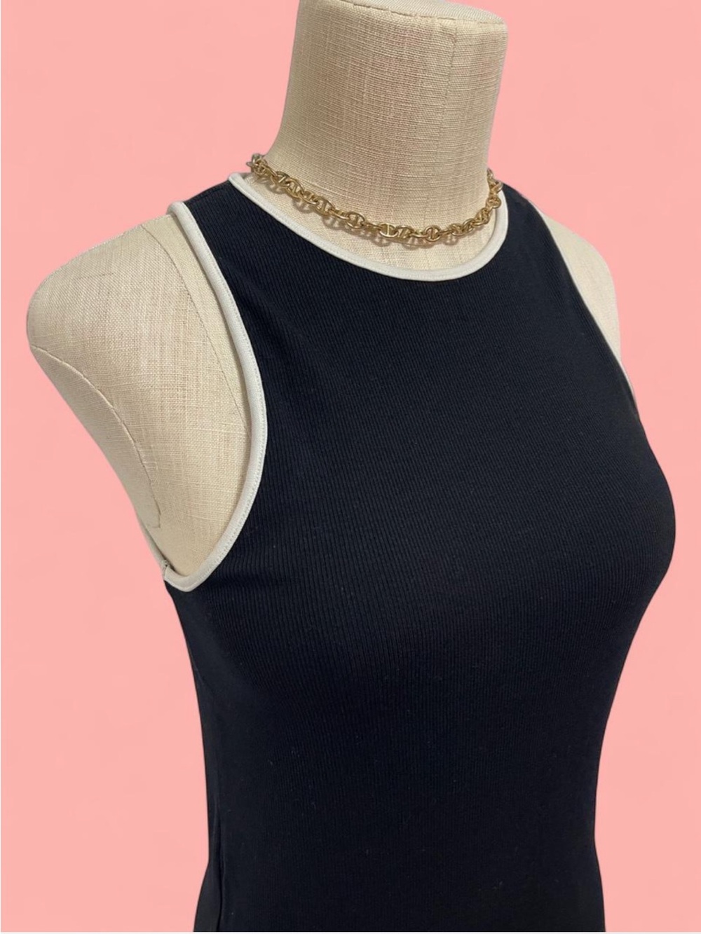 Black Ribbed Tank with White Trim